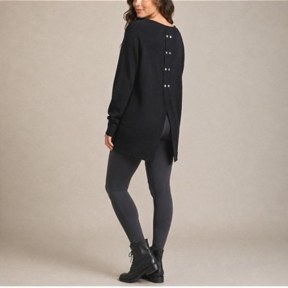 All Saints Lee Black Snap Split Back Grunge Edgy Urban Sweatshirt Mini Dress M